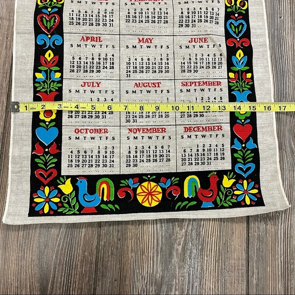 Vintage 1970 Primitive Design Linen Cloth Dish Towel Calendar - Picture 6 of 7